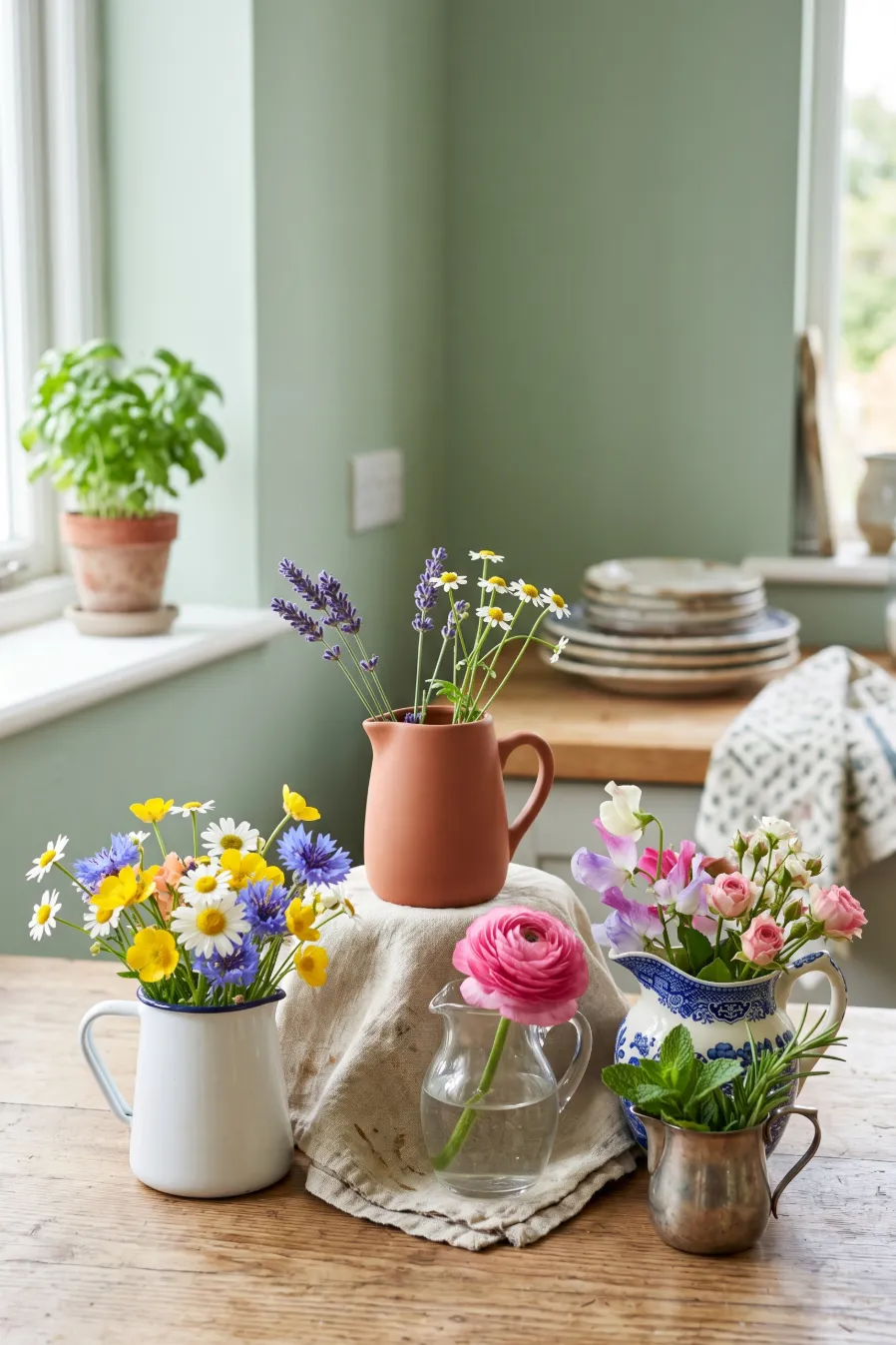 Mini Water Pitchers with Fresh Flowers