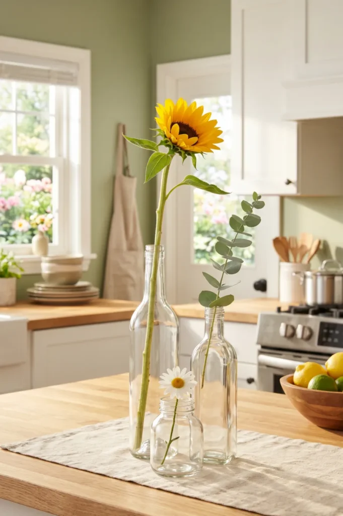 Minimal Glass Bottle Trio with Single Stems