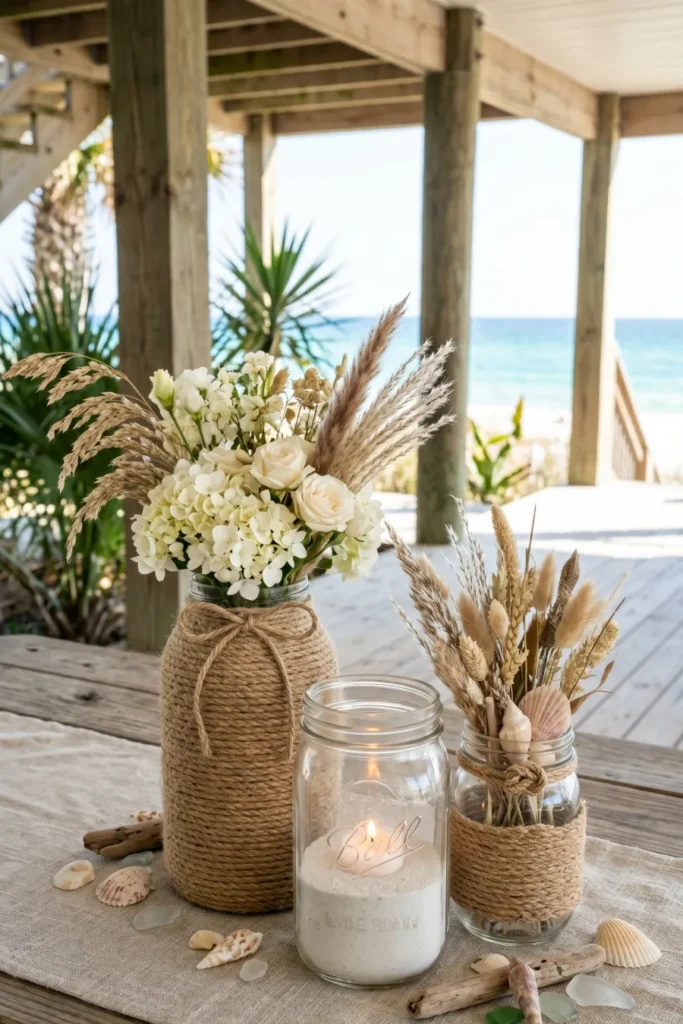 Nautical Rope Wrapped Mason Jars