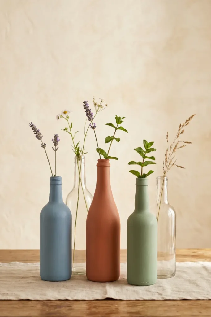 Painted Bottles as Flower Vases