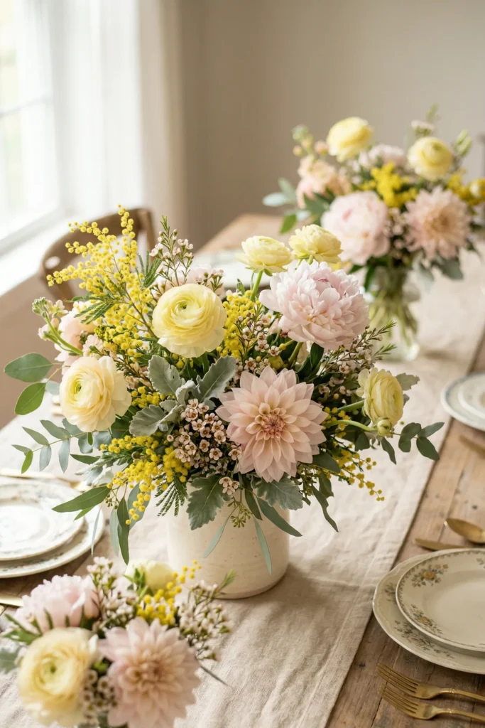 Pale Yellow + Blush Floral Bouquets