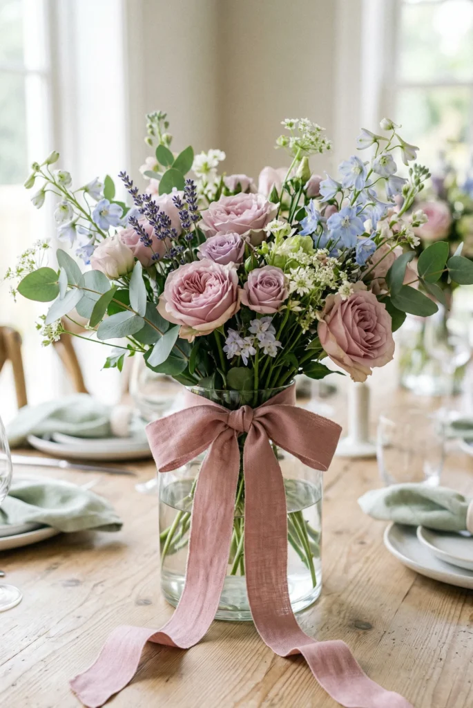 Pastel Floral Clusters With Ribbon