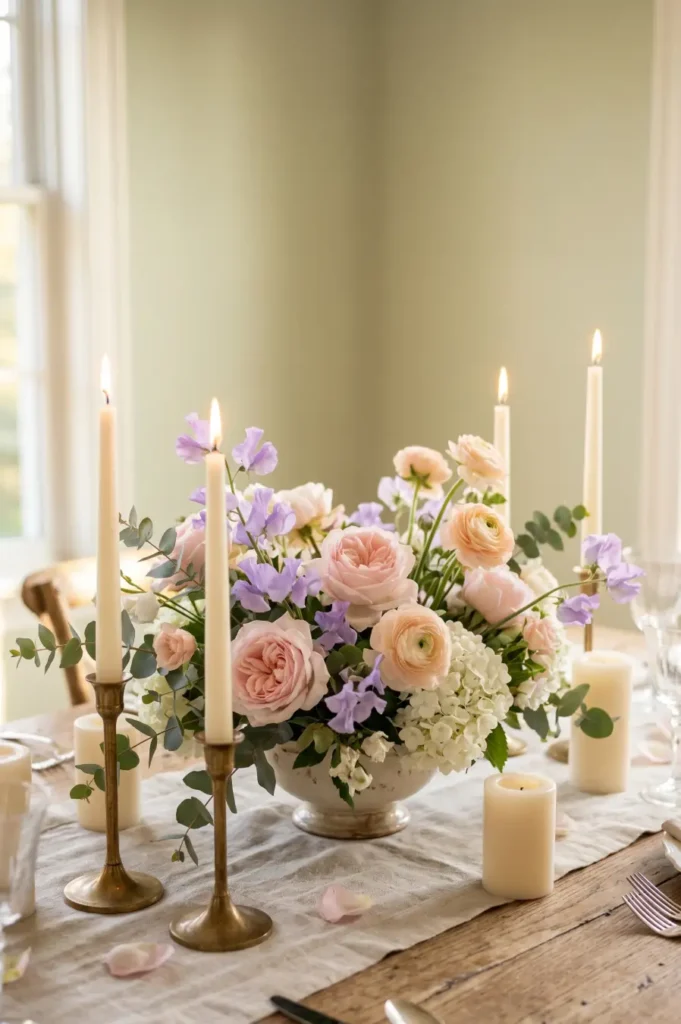 Pastel Floral and Candle Combo Centerpieces