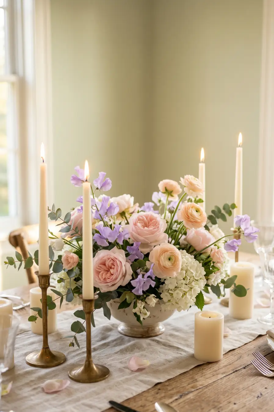 Pastel Floral and Candle Combo Centerpieces