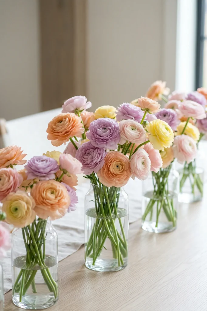 Pastel Ranunculus Table Arrangements