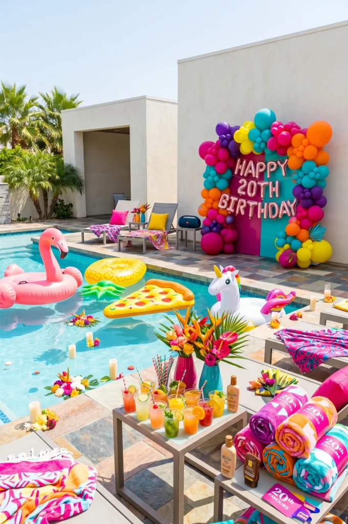 Poolside Float Party with Bright Colors