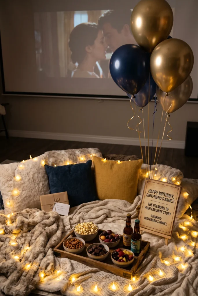 Romantic Movie Night with Cozy Setup