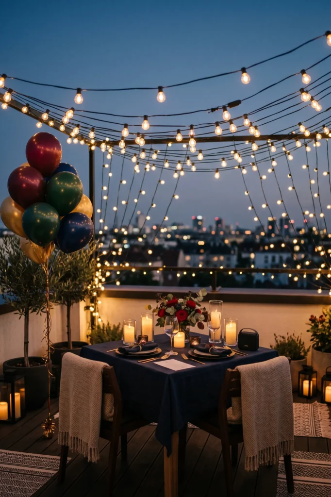 Romantic Rooftop Dinner Under Fairy Lights
