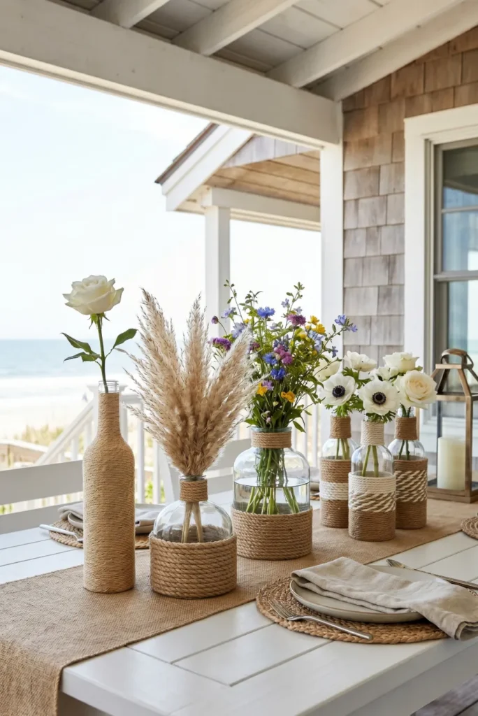 Rope Wrapped Glass Bottles with Florals
