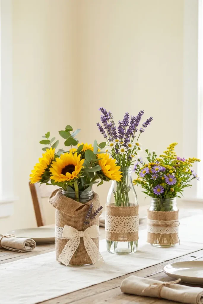Rustic Burlap and Lace Floral Displays