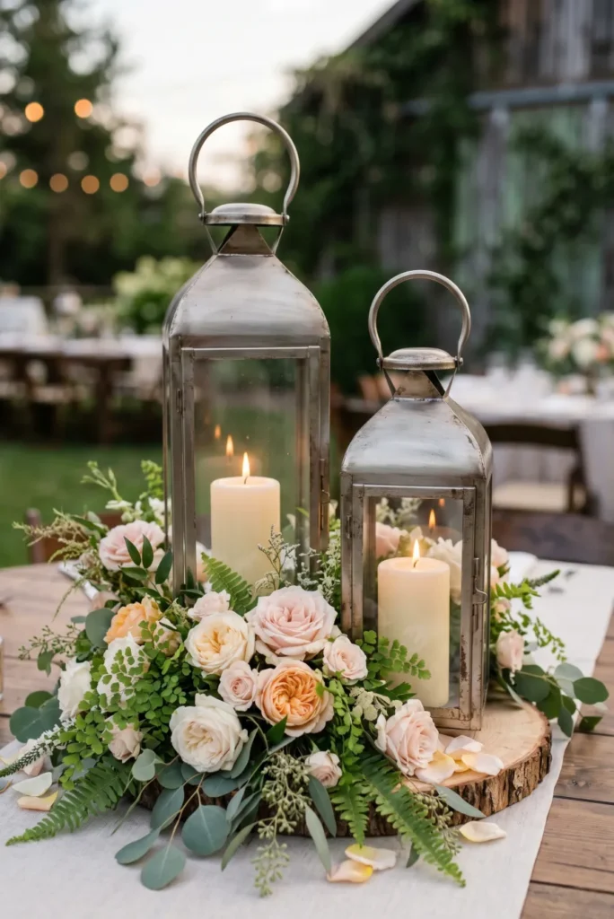 Rustic Lantern with Floral Base