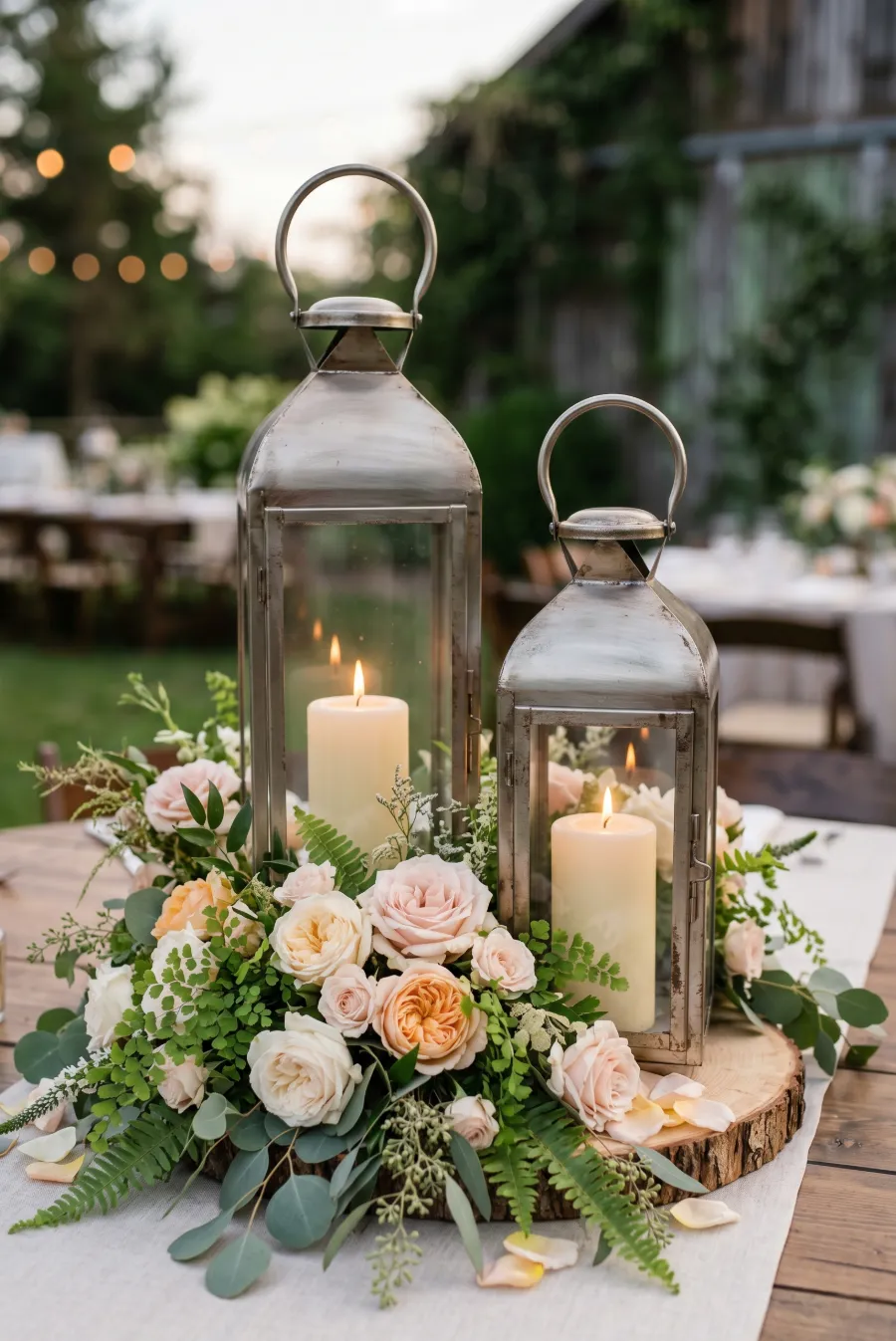 Rustic Lantern with Floral Base