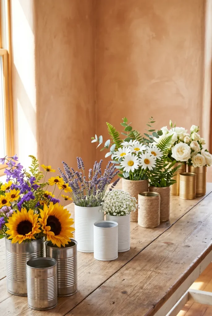 Rustic Tin Can Flower Arrangements
