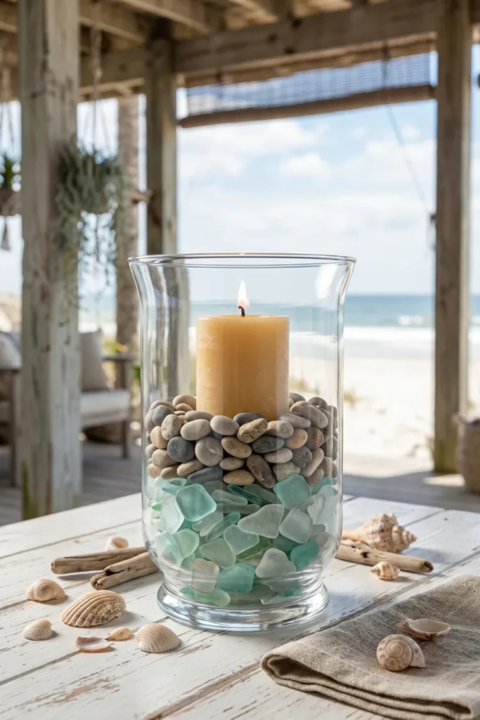 Sea Glass and Pebble Layered Glass Decor