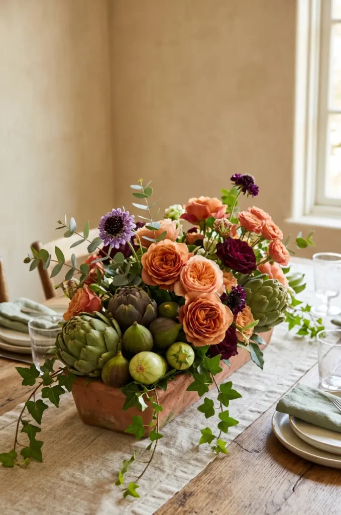 Seasonal Produce and Floral Mix Centerpieces