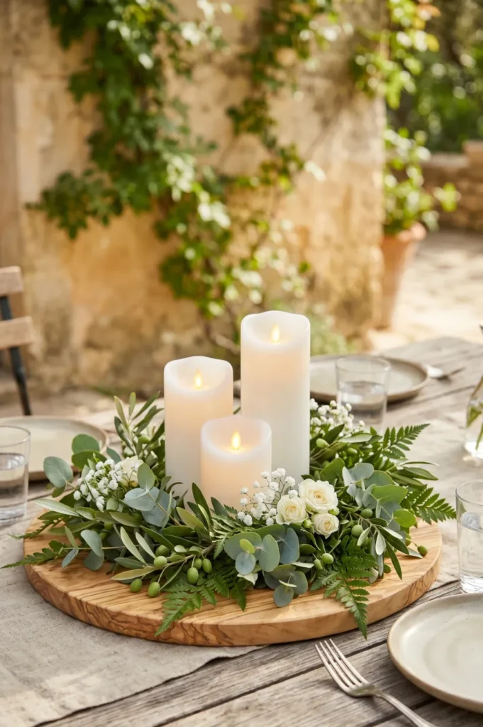 Simple Candle and Greenery Centerpieces