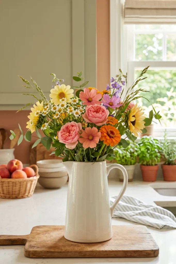 Simple White Pitcher Floral Arrangement