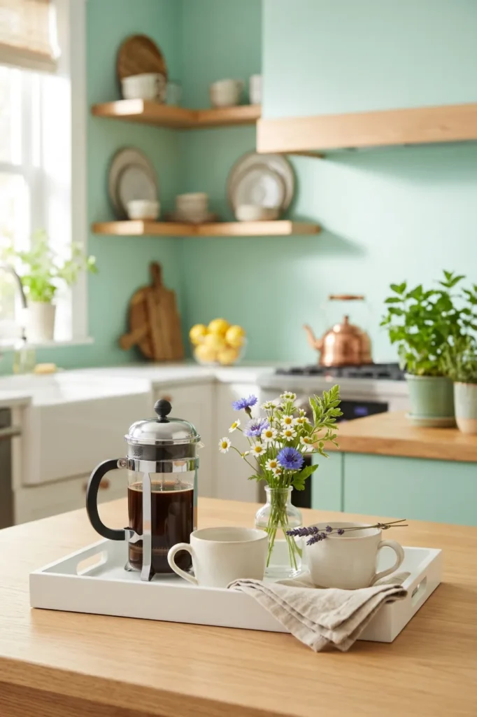 Simple White Tray with Coffee and Flowers Combo