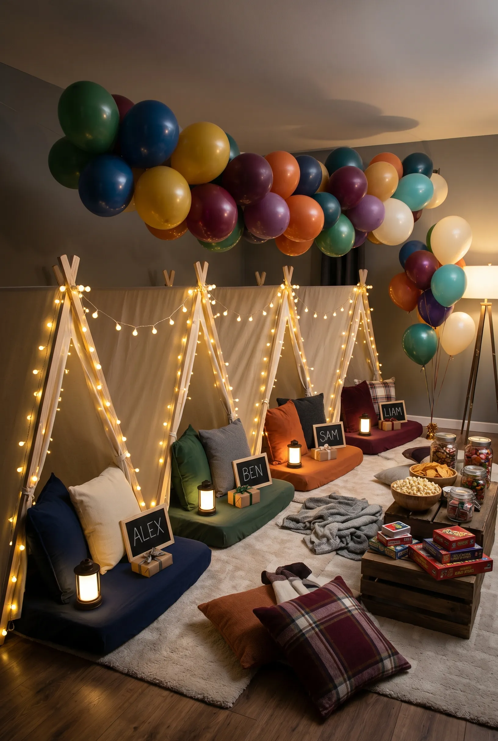 Slumber Party with Teepees and Fairy Lights
