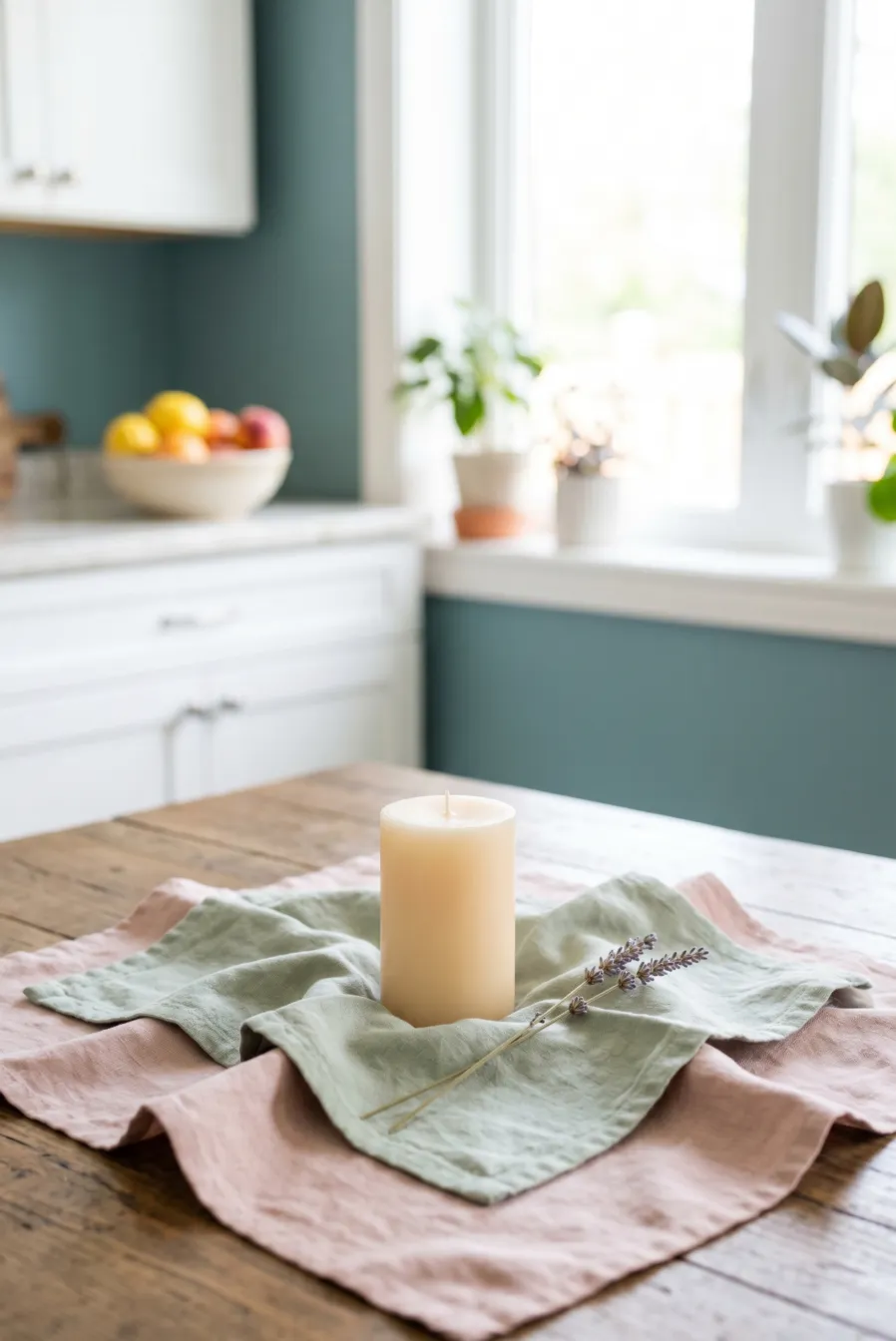 Soft Pastel Cloth and Candle Minimal Setup
