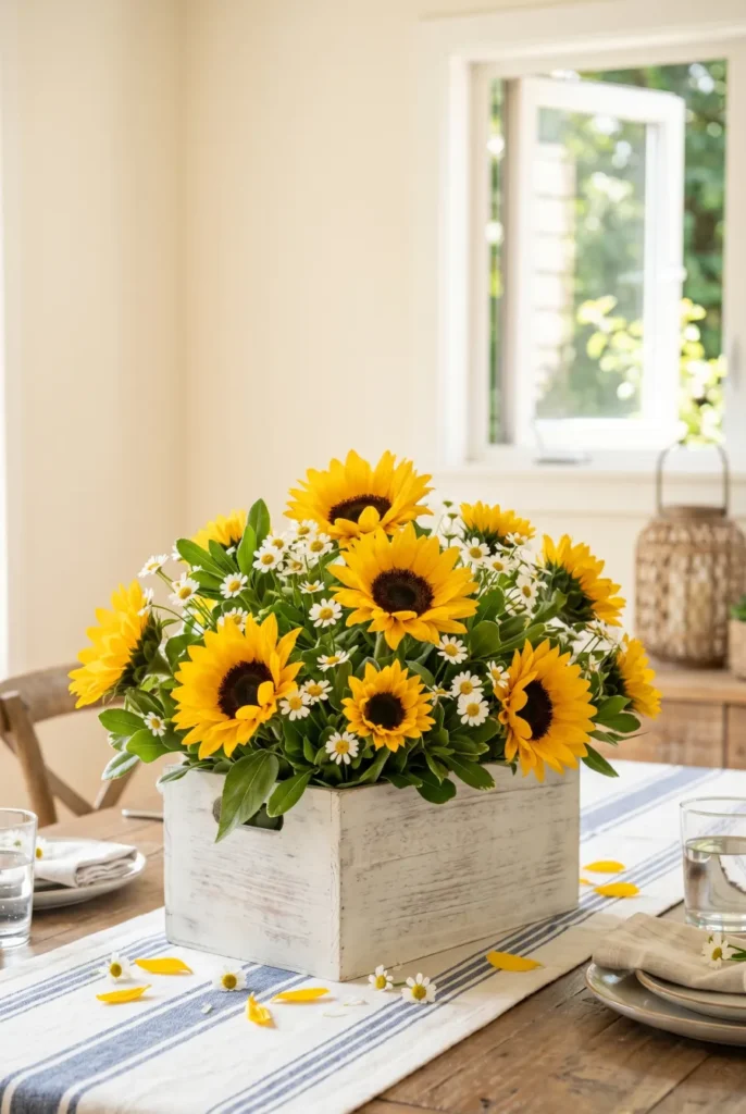 Sunflower Rustic Wooden Box Centerpieces