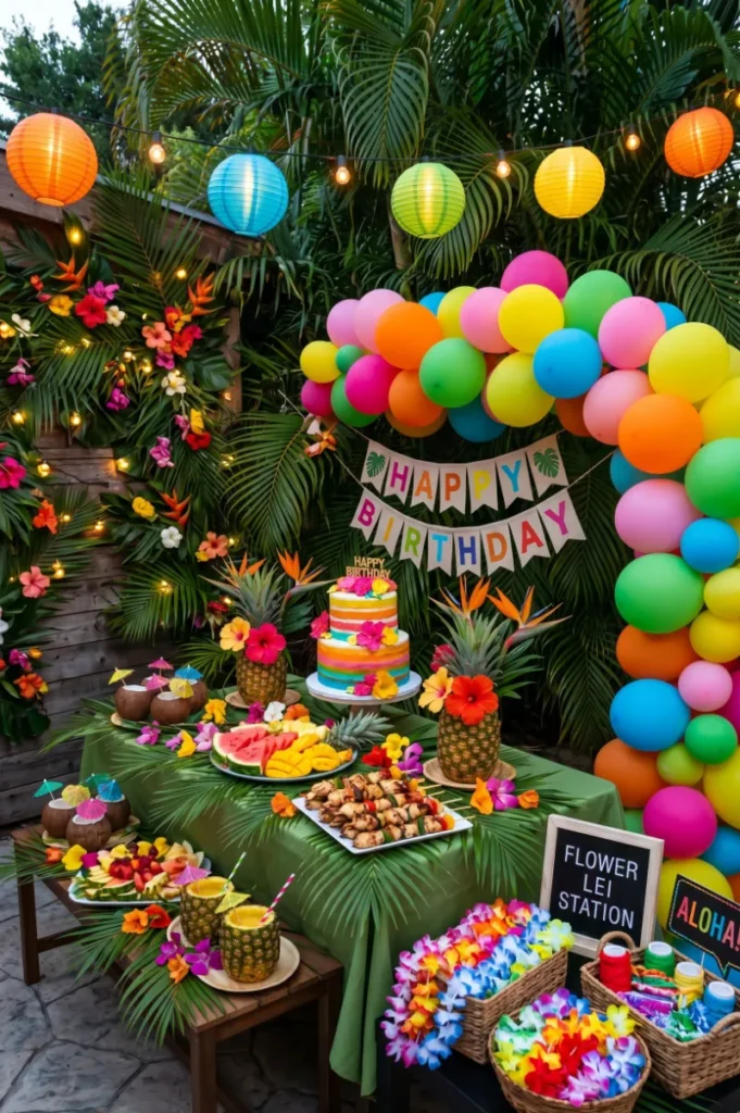 Tropical Luau Party with Palm and Bright Decor