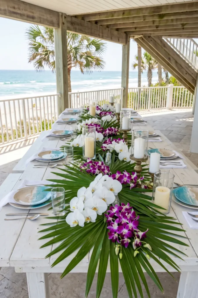 Tropical Palm Leaf and Orchid Arrangements