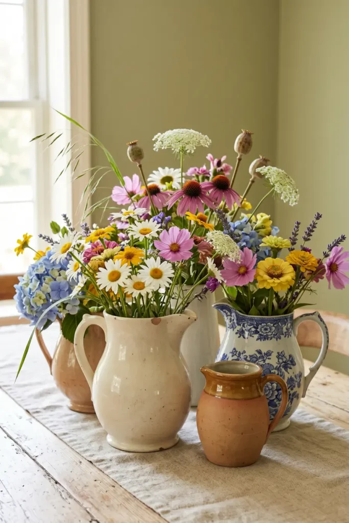 Vintage Pitcher Flower Arrangements
