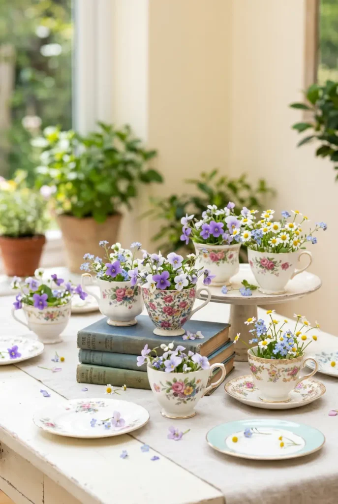 Vintage Tea Cup Floral Centerpieces