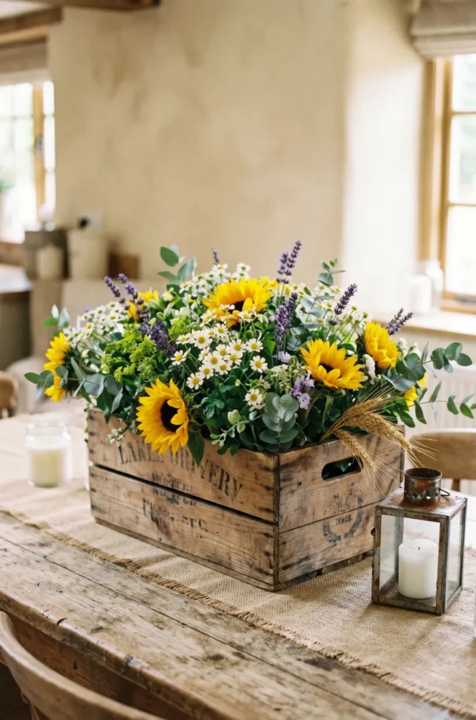 Wooden Crate Farmhouse Floral Centerpieces