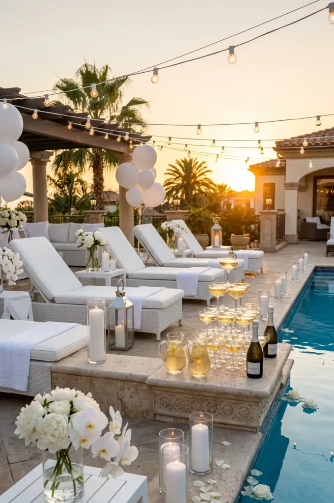 All White Chic Sundowner Pool Party