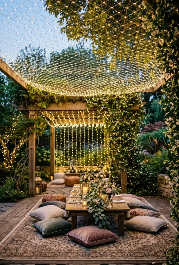 Backyard Fairy Light Canopy Party