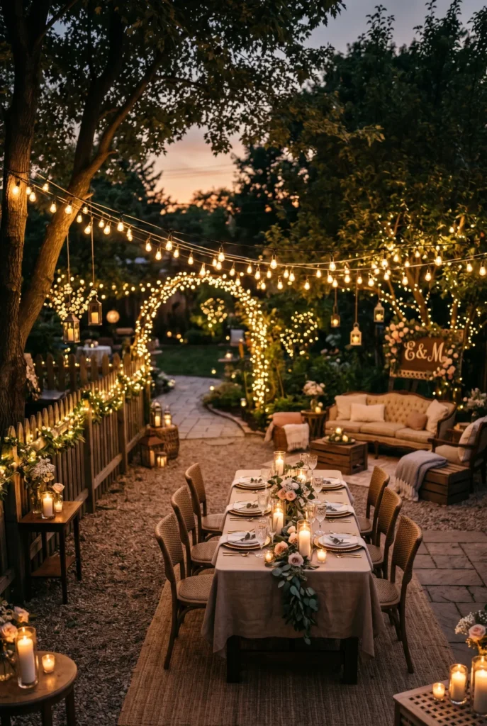 Backyard String Lights Romantic Setup Party