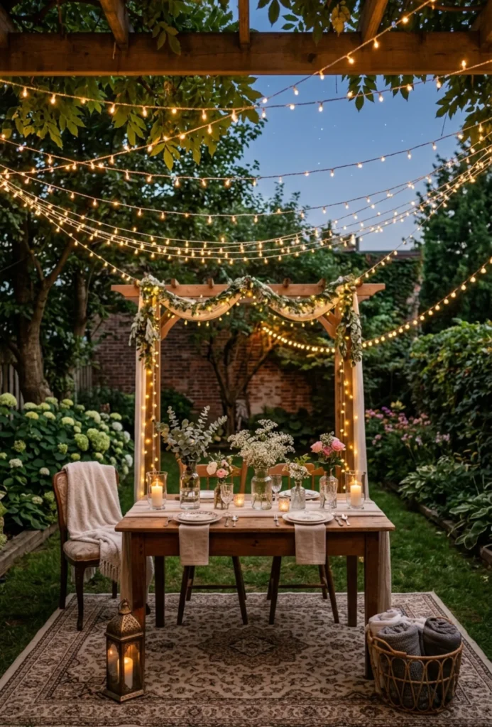 Backyard String Lights & Thrifted Decor Theme