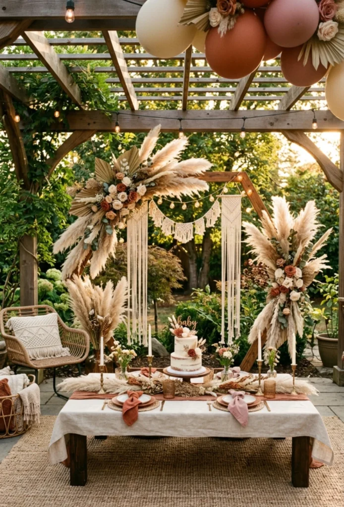 Boho Pampas Grass Outdoor Setup