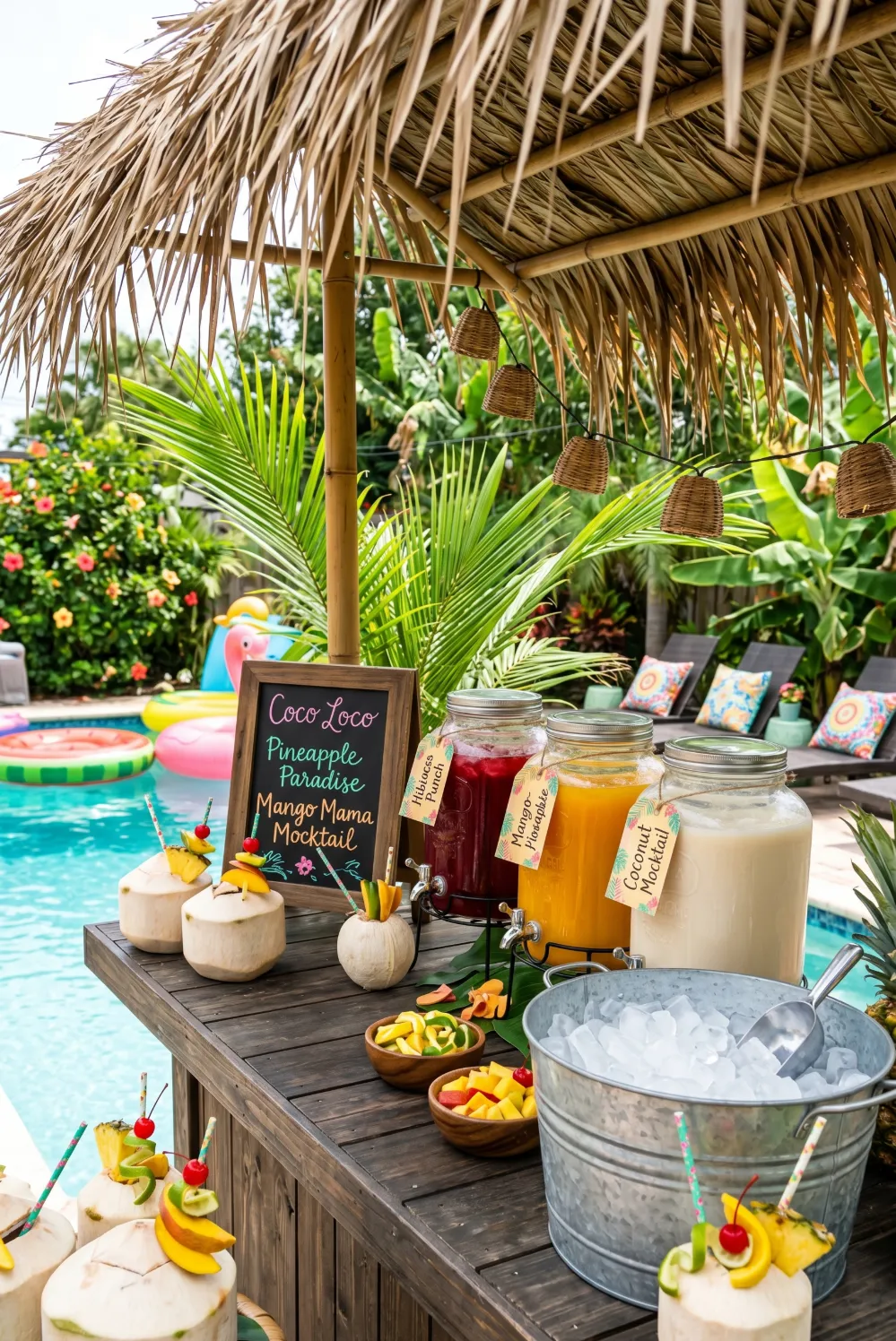 Coconut Drink Bar with Fresh Fruit Garnish