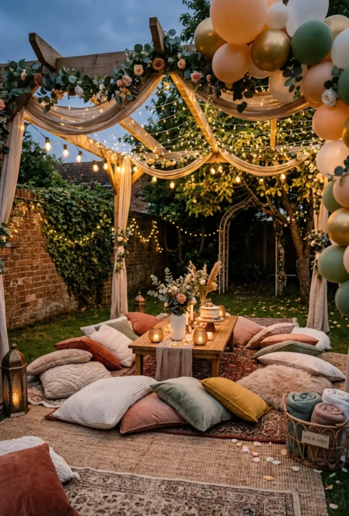 Cozy Blanket and Cushion Floor Seating Party
