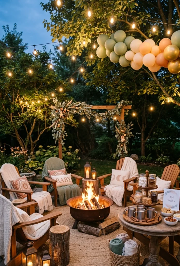 Cozy Firepit Evening Baby Shower Setup