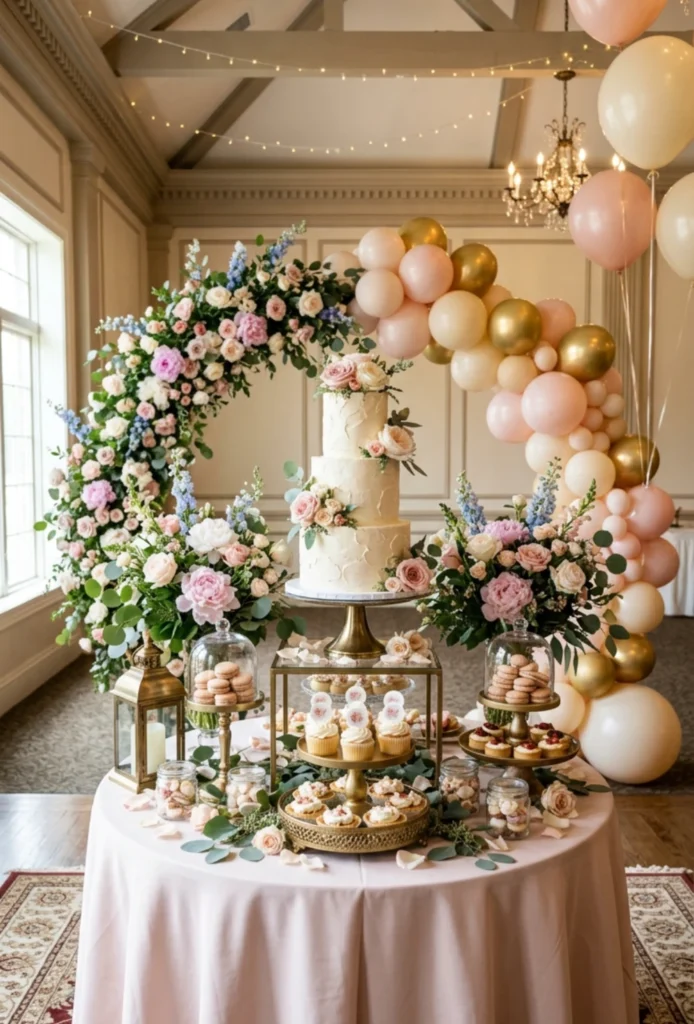 Floral Cake Centerpiece with Layered Stands
