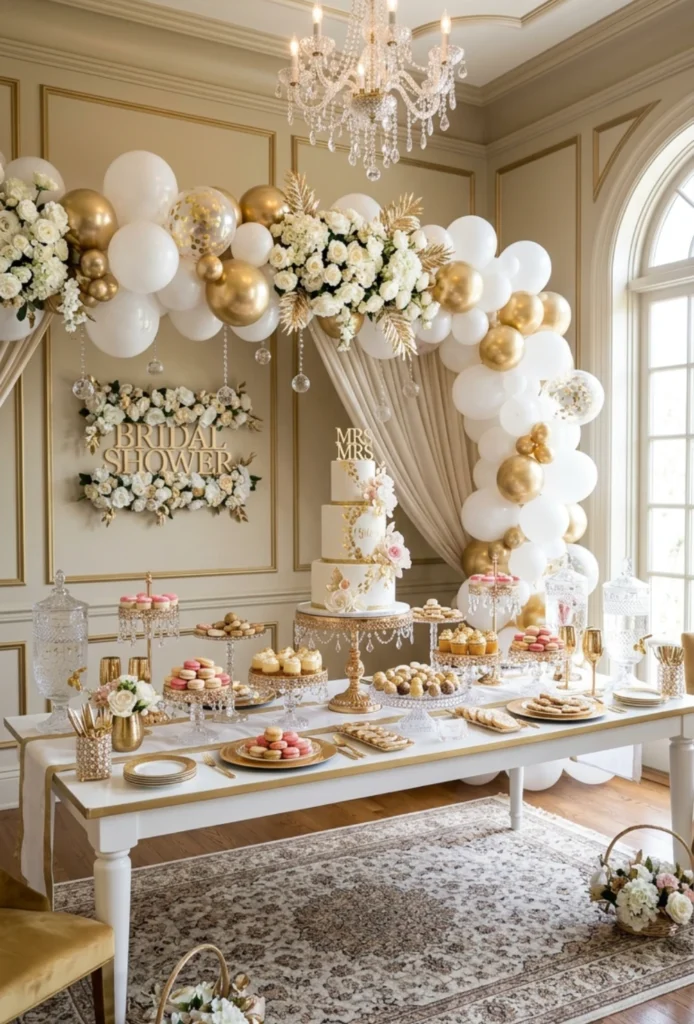 Gold Accented Luxury Dessert Table with Crystal Stands