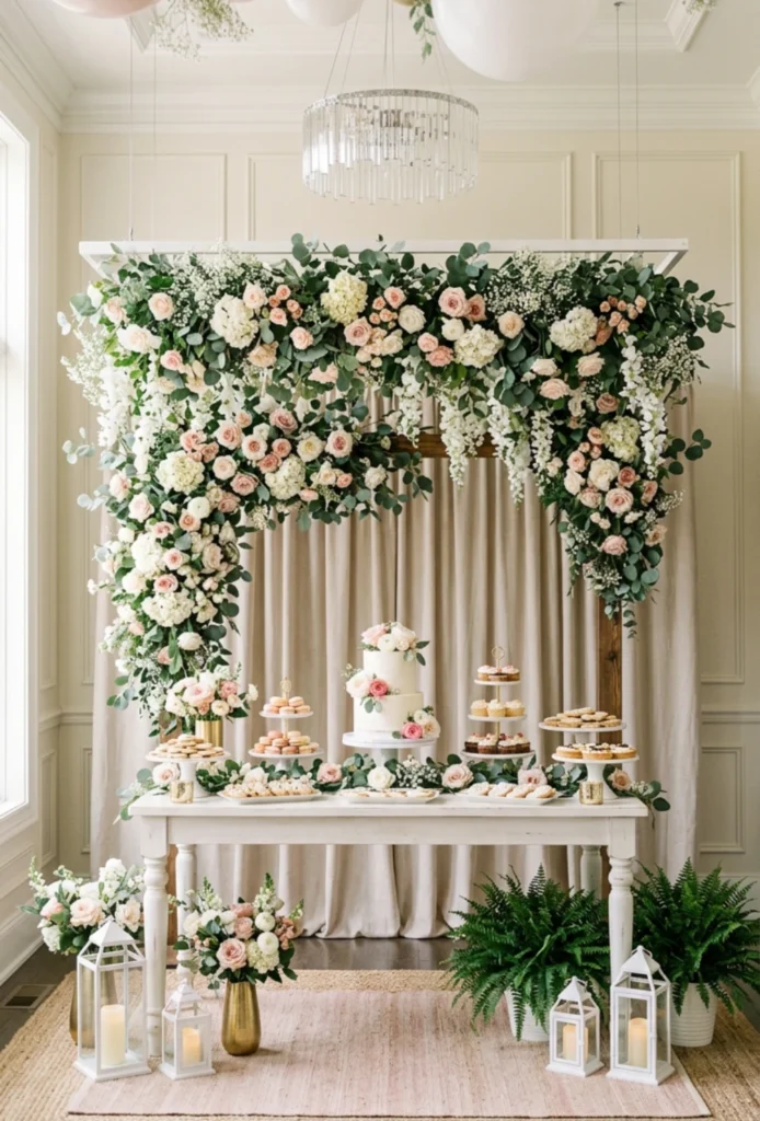 Hanging Floral Dessert Backdrop Table