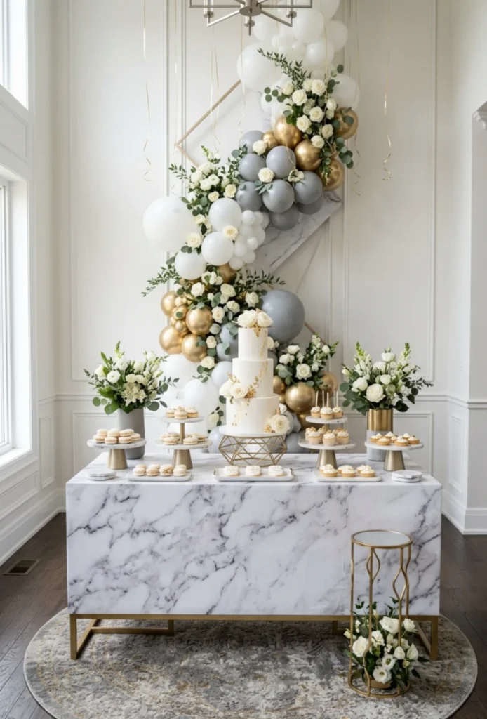 Marble Themed Modern Dessert Table
