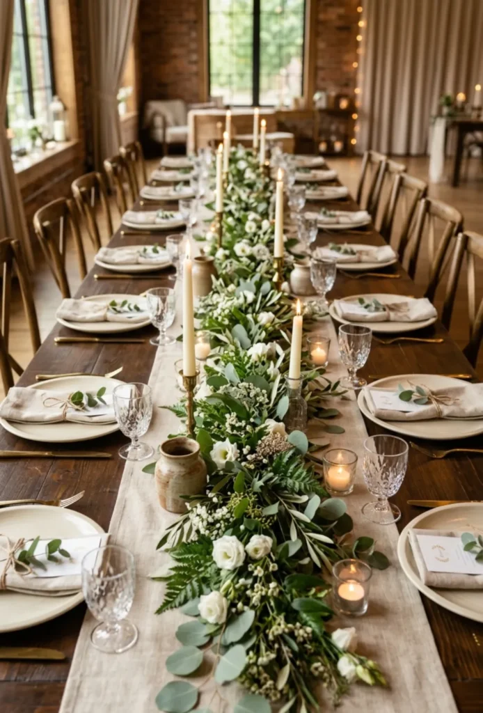 Minimalist Table Runners with Greenery