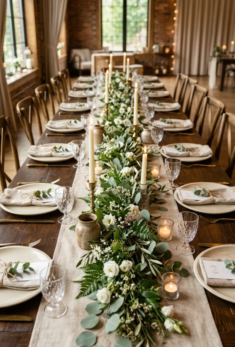 Minimalist Table Runners with Greenery