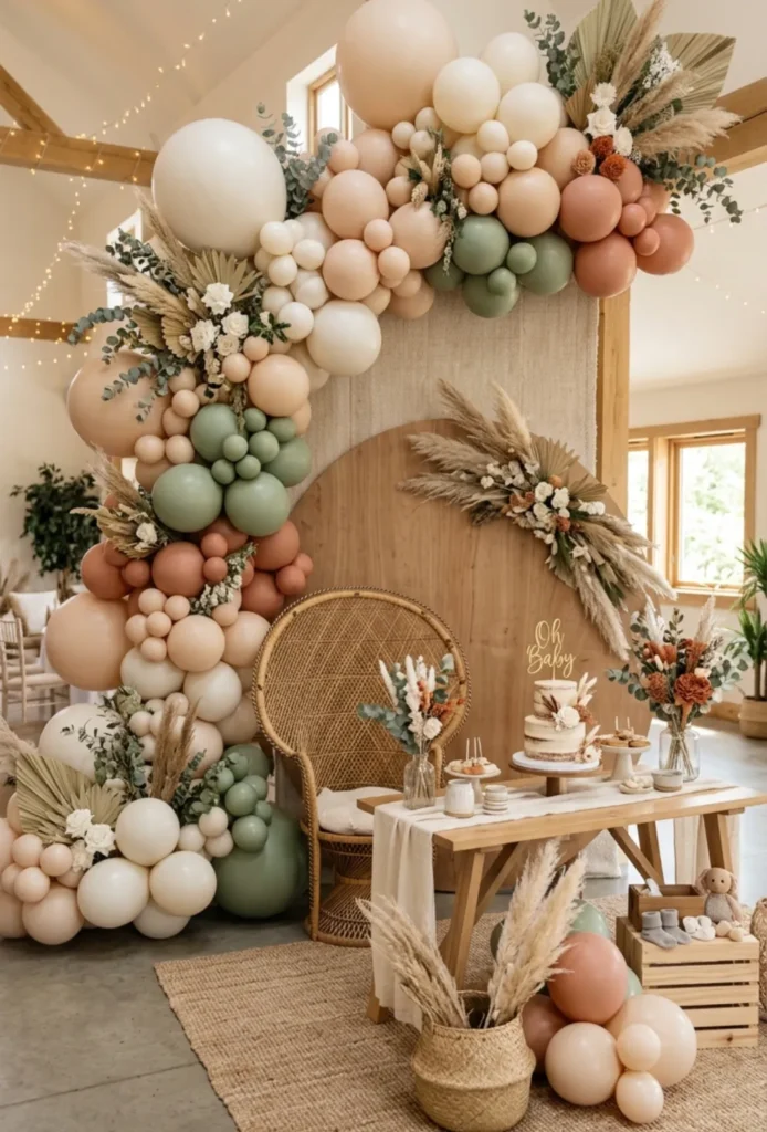 Organic Balloon Arches in Neutral Tones