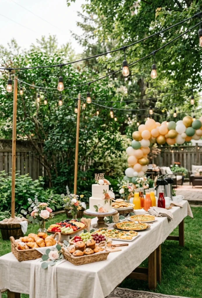 Outdoor Brunch Buffet Under String Lights