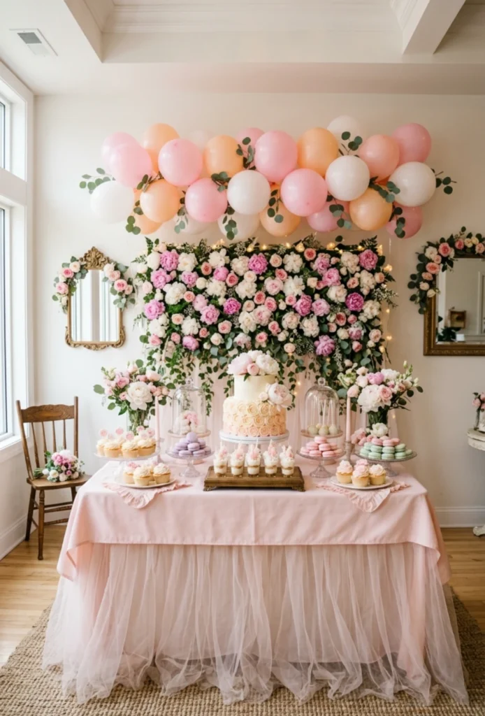 Peony Inspired Pastel Dessert Spread