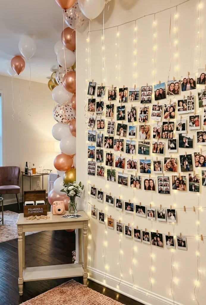 Photo Wall with String Lights