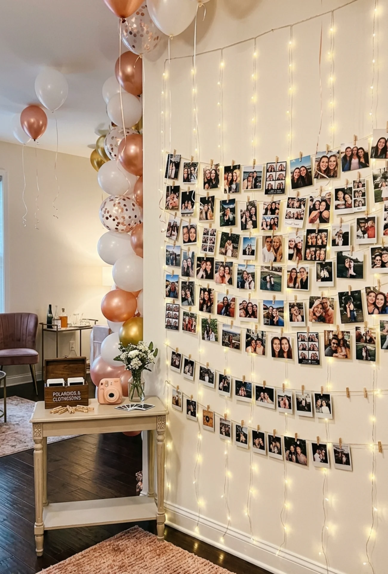 Photo Wall with String Lights