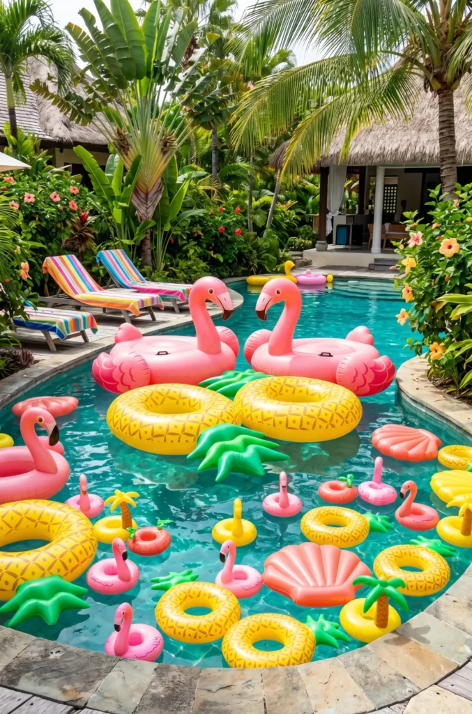 Pineapple and Flamingo Float Pool Theme